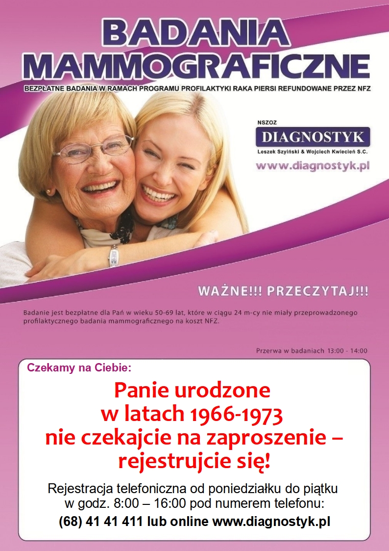 plakat informacyjny o badaniach mammograficznych